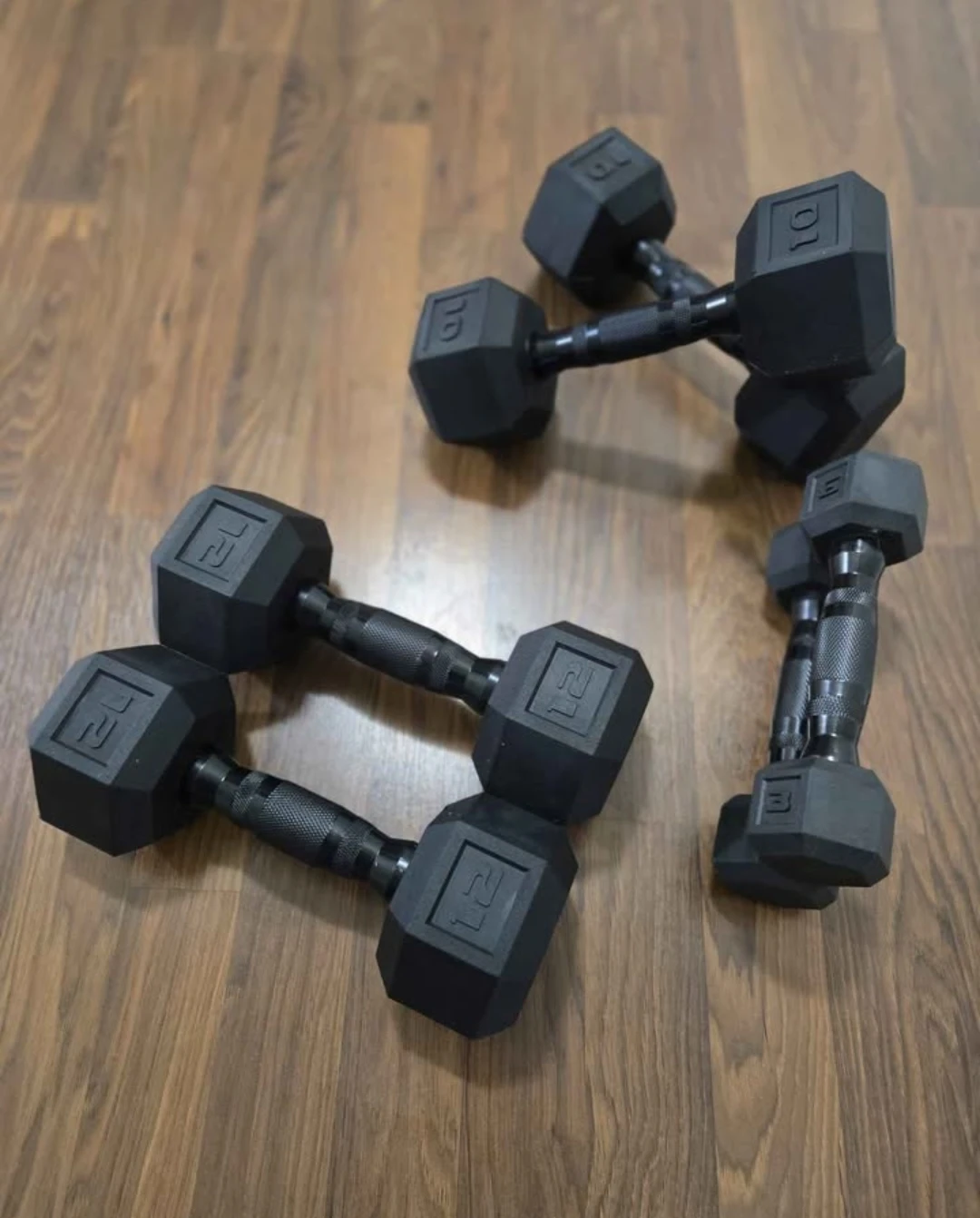 3lb - 50lb Rubber Hex Dumbbells (Sleek Black Handles),