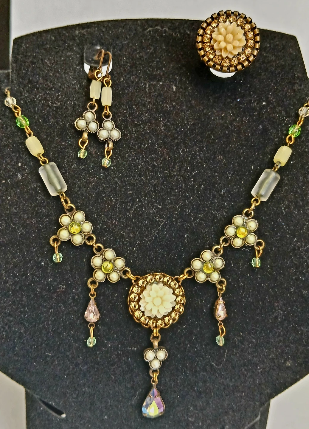 Floral Necklace, Earrings, and Ring Set