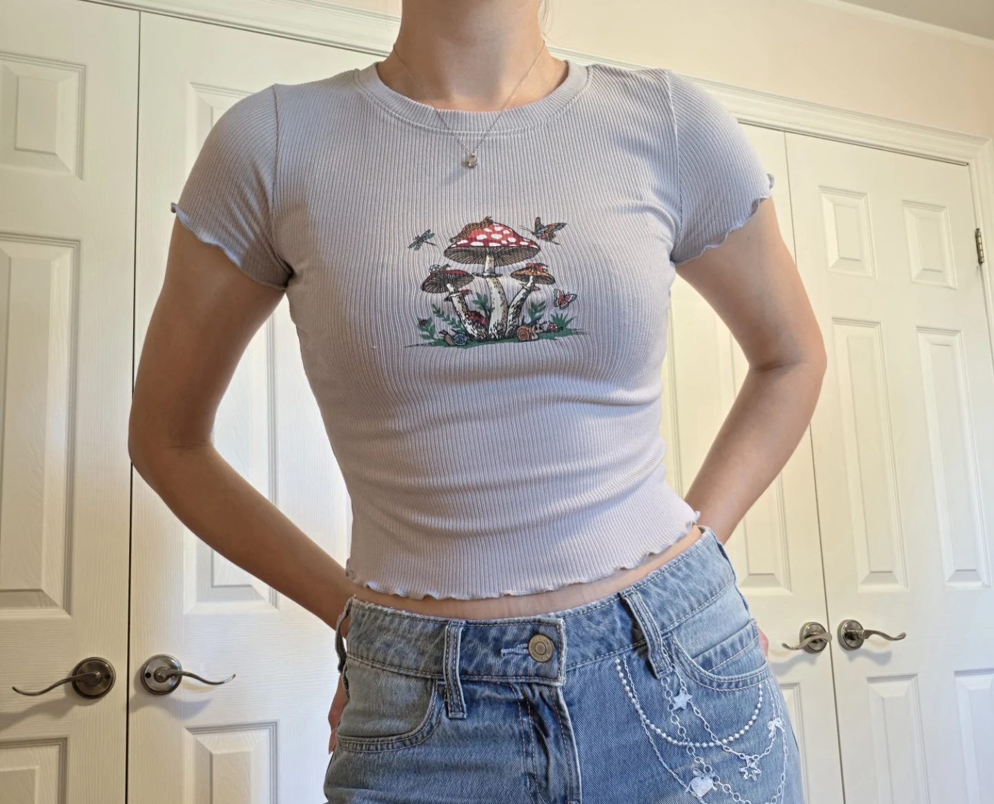 Baby Tee with Mushroom Graphic