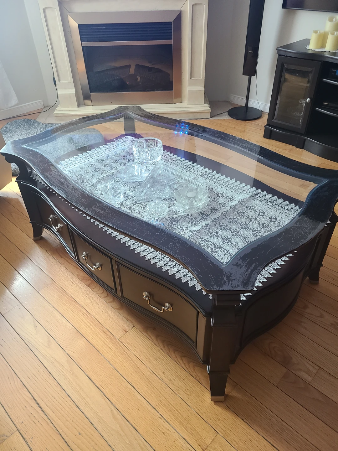 Dark Wood Coffee Table + end table with Glass Top - photo 4