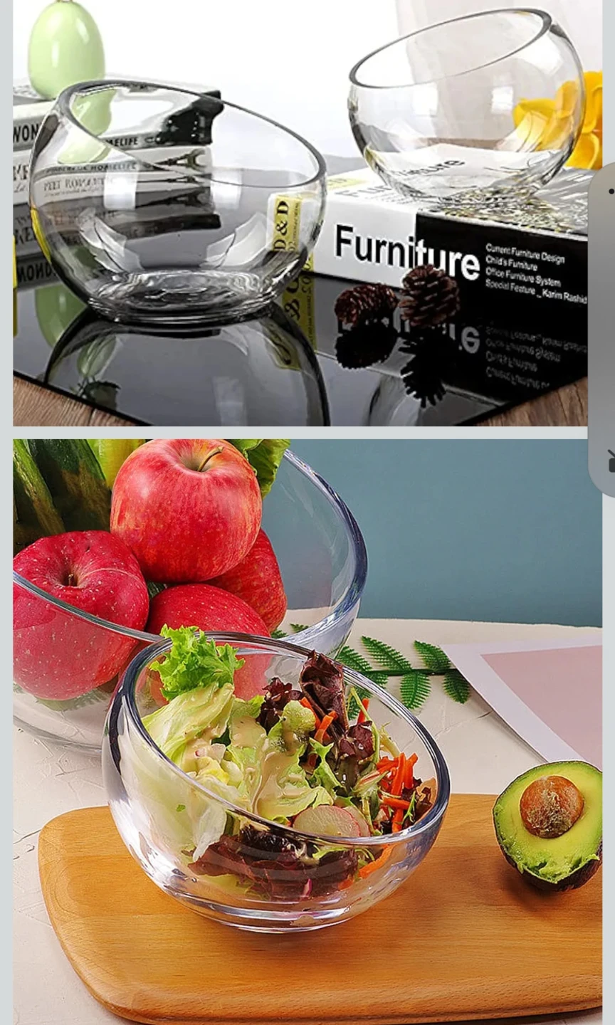 YOUEON 2 Pcs Glass Slant Cut Bowl Vase - photo 4