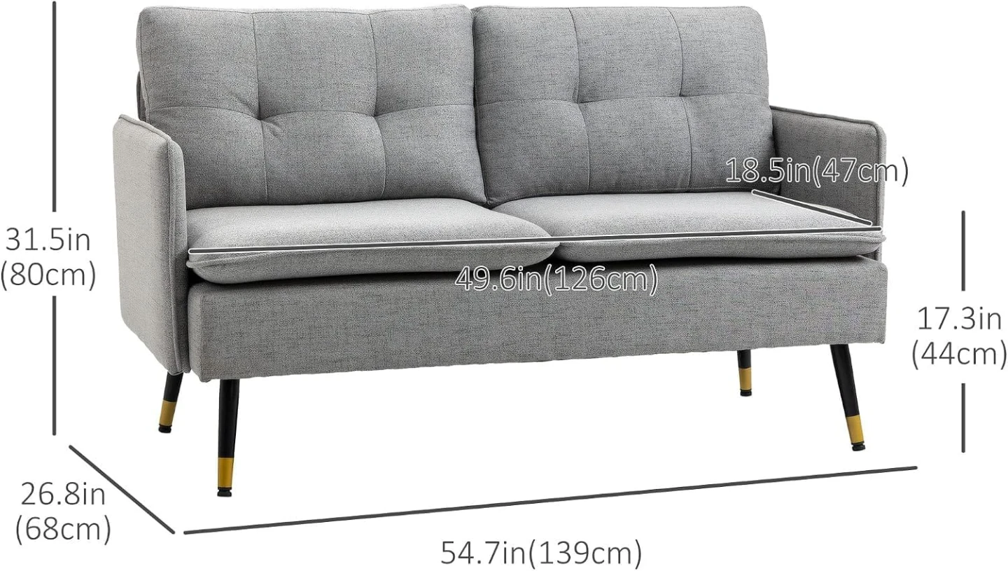 "HOMCOM 55"" Loveseat Sofa,  Small Couch for Bedroom, Grey"