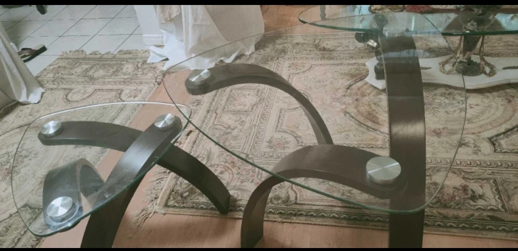 Glass and Wood Coffee Table Set