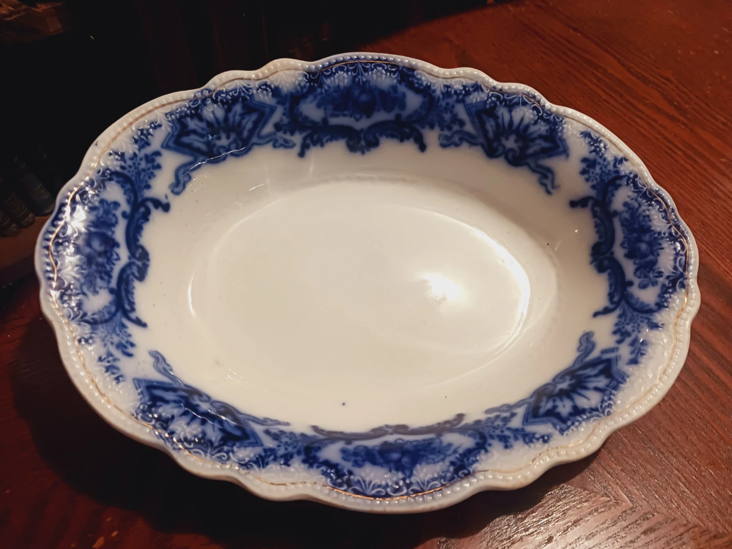 Antique Blue Floral Design Oval Bowl - photo 2