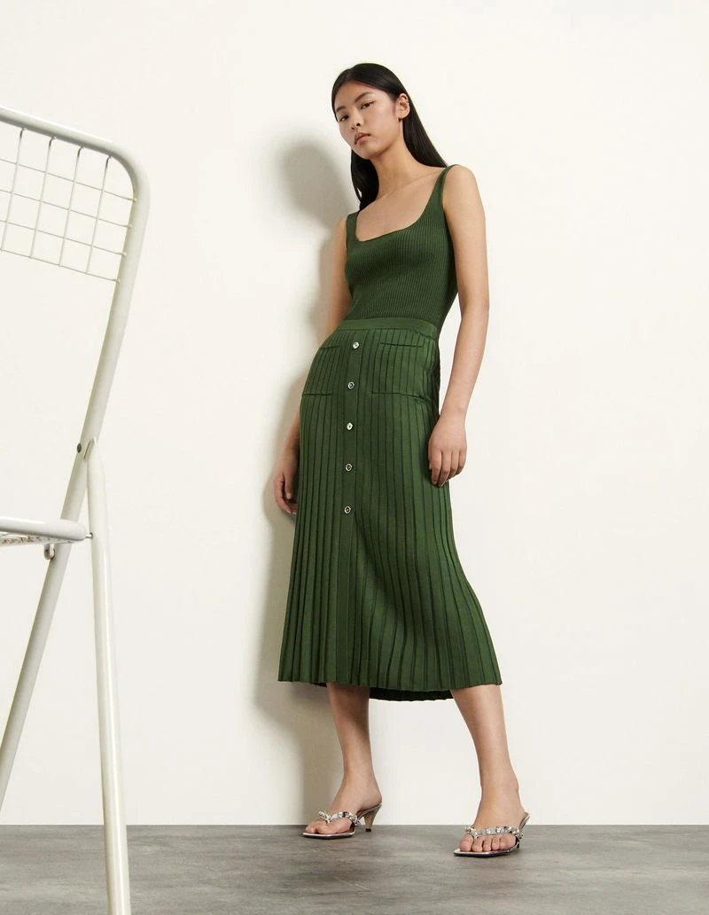 Sandro Meva Button-Embellished Ribbed-Knit Midi Skirt - photo 2