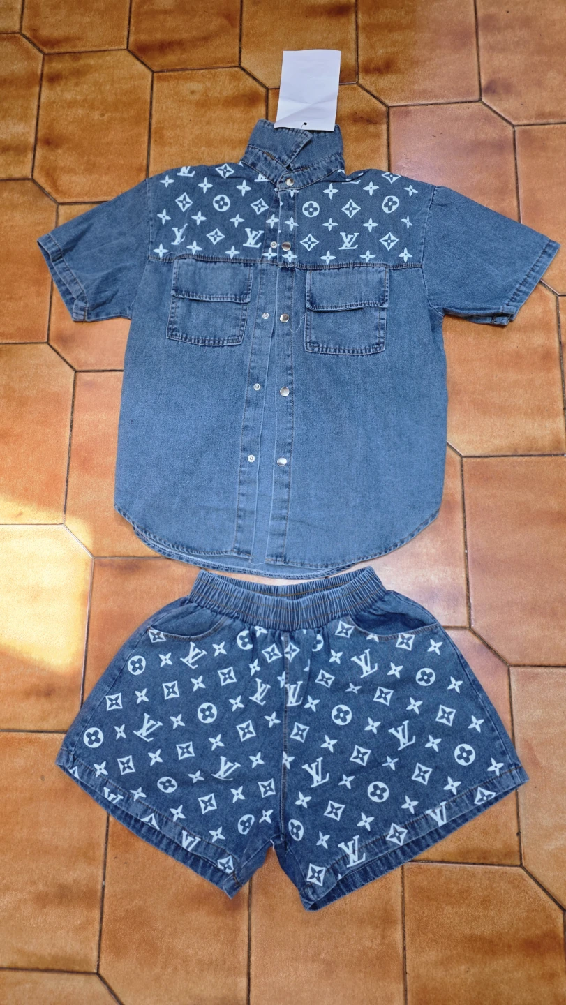 Denim Mickey Mouse Print T-shirt and Shorts Set - photo 4