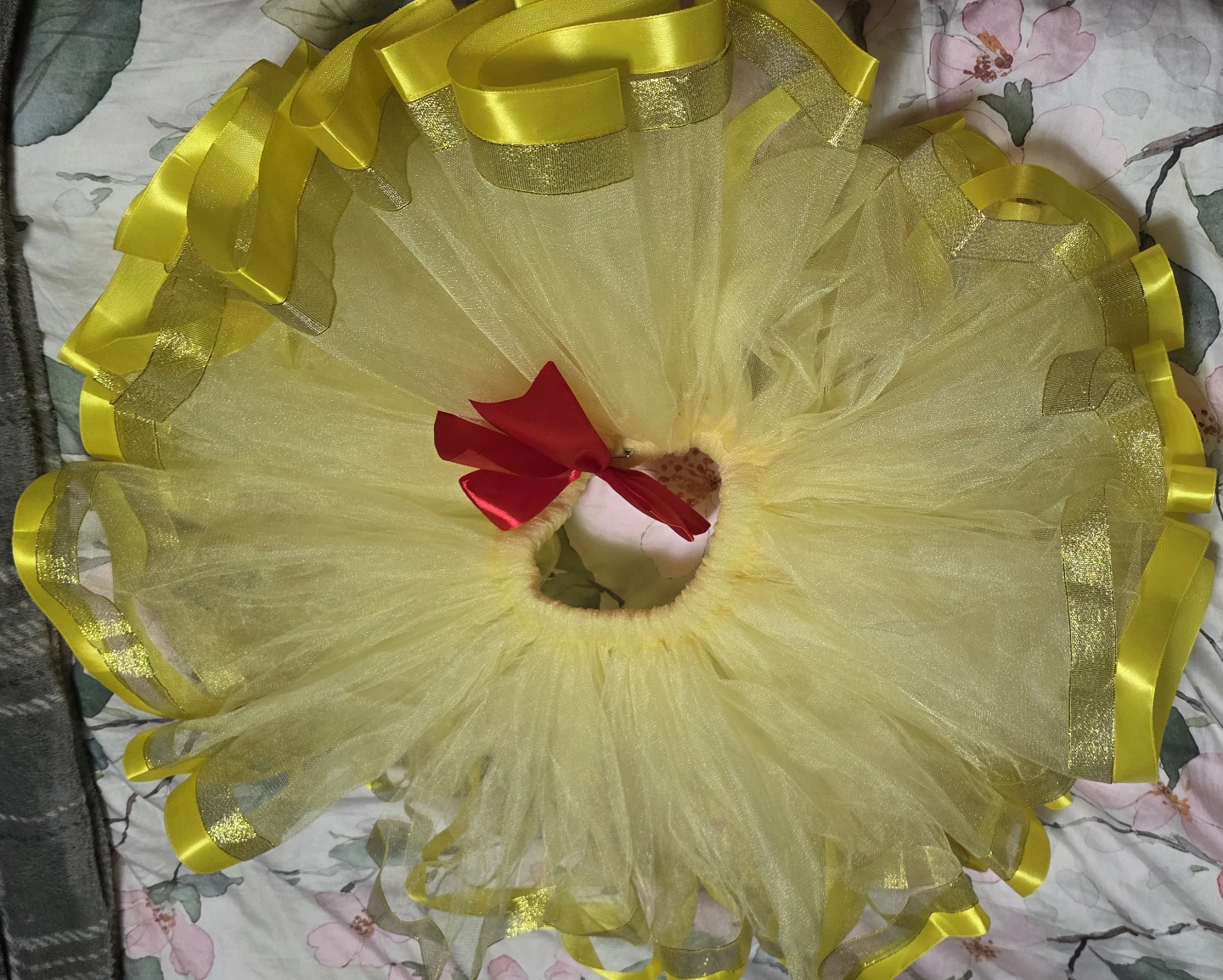 Yellow Tulle Tutu Skirt with Red Bow