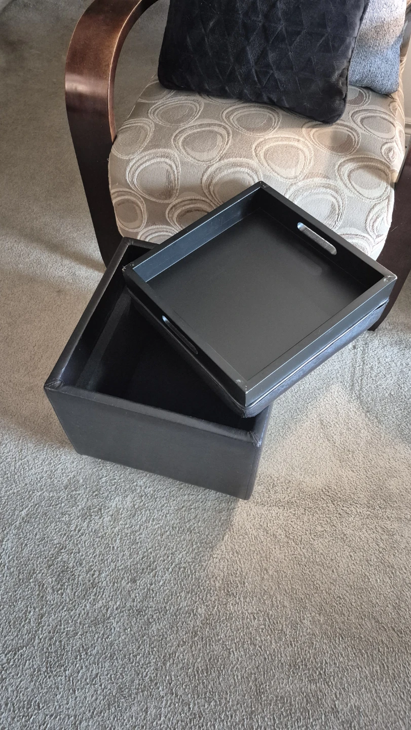 Black Faux Leather Storage Ottoman - photo 2