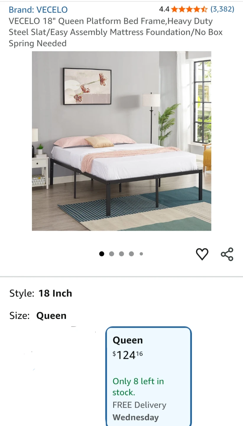 Queen Size Metal Bed with free 6 inches mattress