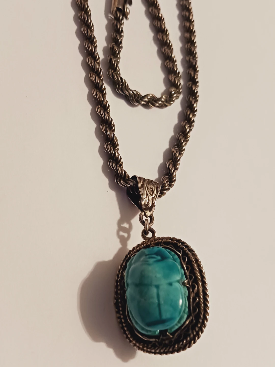 Sterling Silver 925 Egyptian Scarab Beetle Pendant Necklace