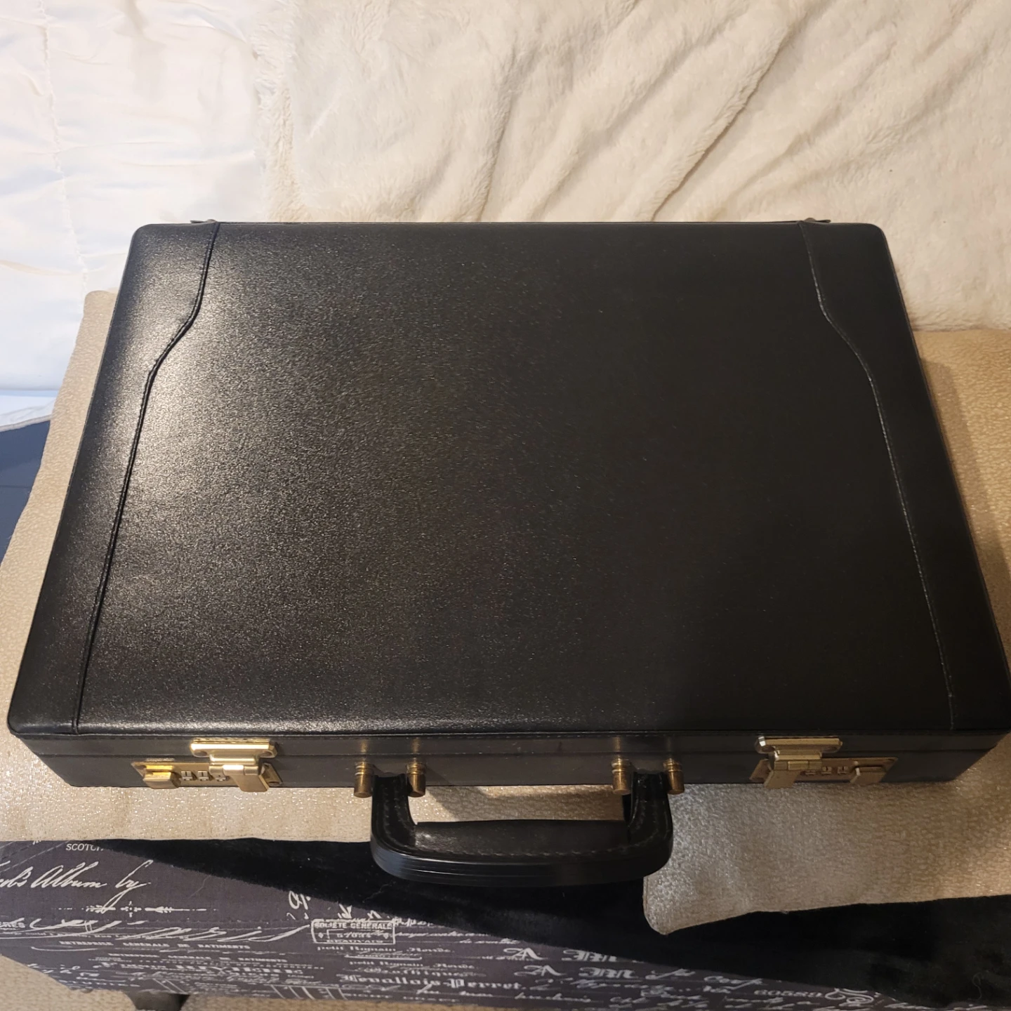 Black Leather Briefcase with Combination Locks