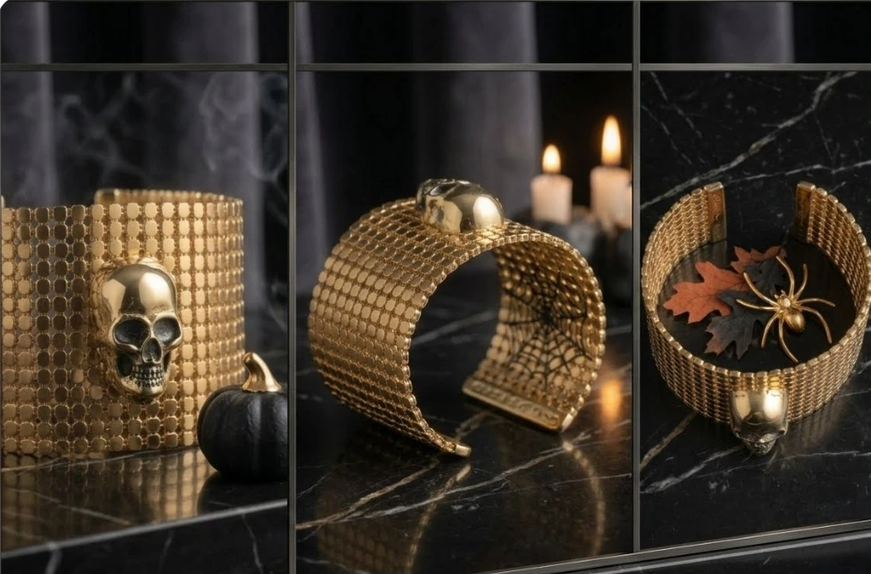 New Halloween Gold Skull Cuff Bracelet - photo 5
