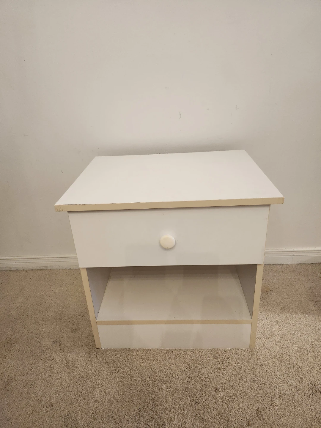 White Nightstand with Drawer and Shelf