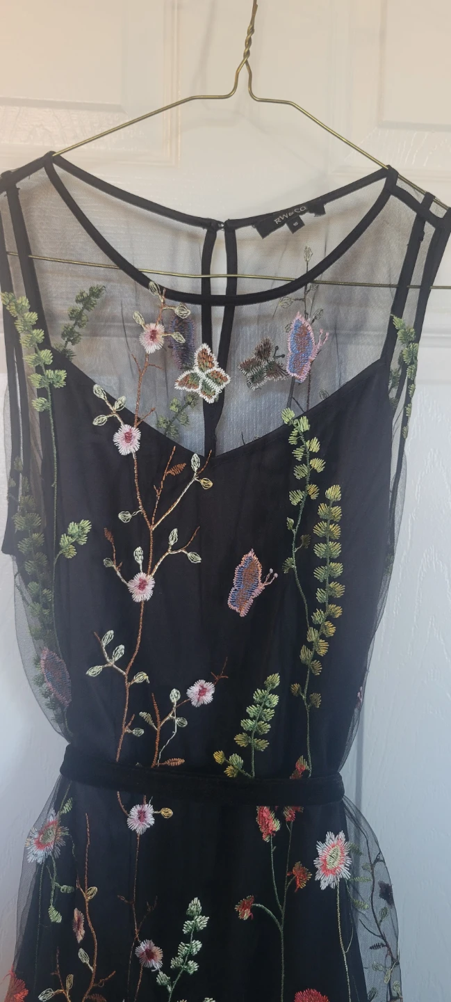 Black embroidered sheer dress with butterflies and flowers - photo 2