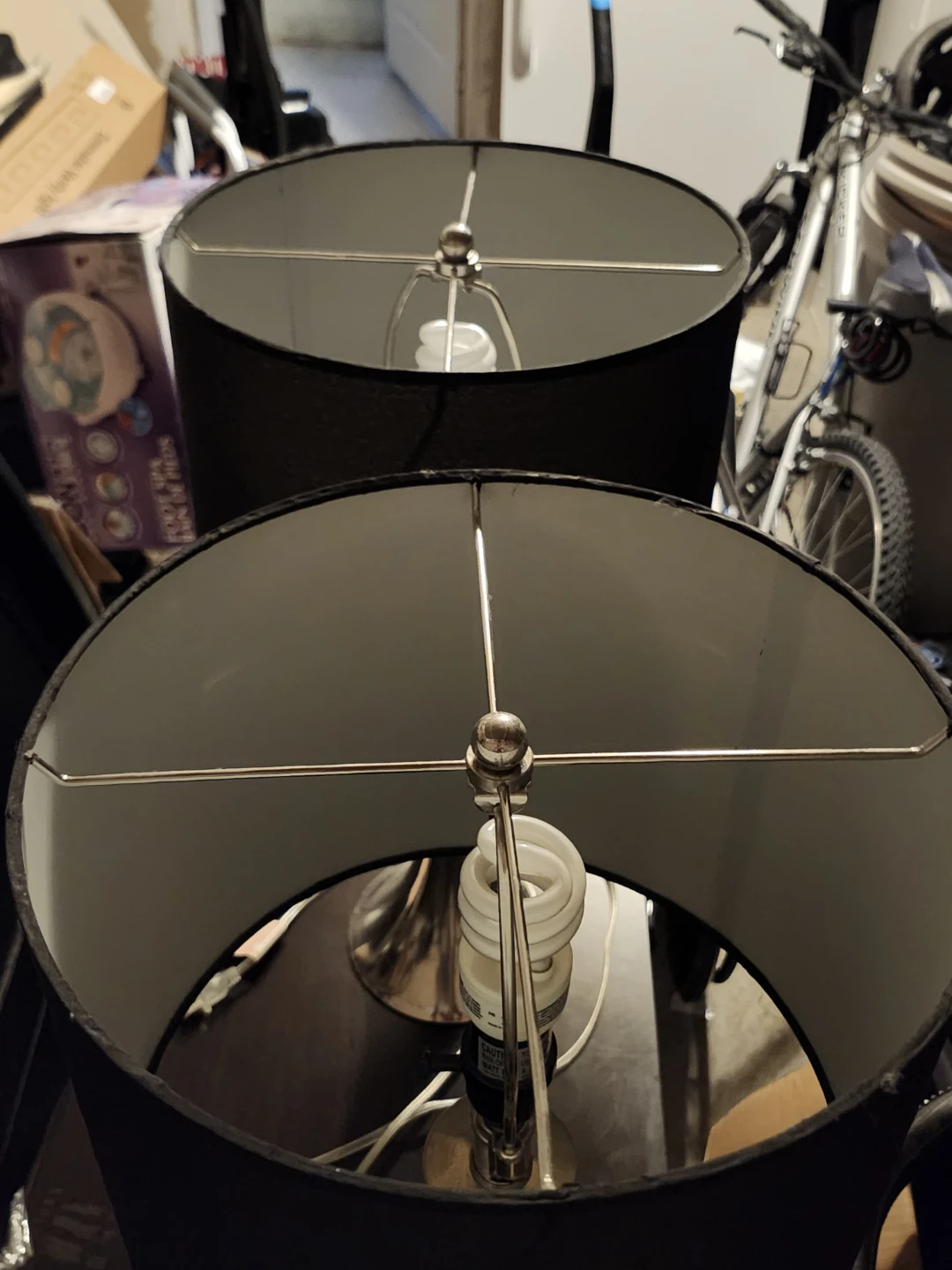 Pair of brushed nickel lamps with black shadesShade Table Lamps - photo 5