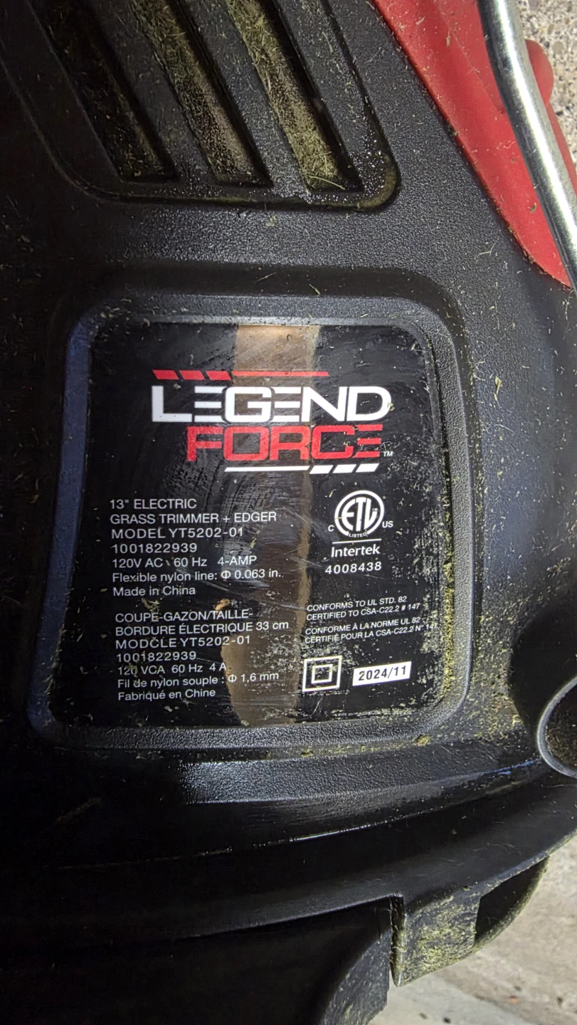 Legend Force 13-inch 4 Amp Corded Electric used few times - photo 3