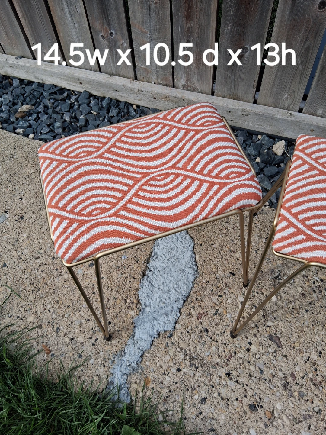 Mid-Century Modern Vanity Stool with Orange and White Pattern - photo 2