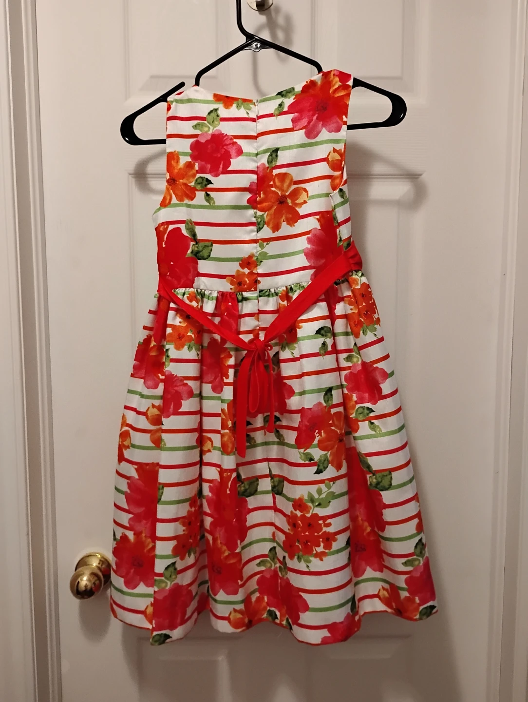 Girls Floral Striped Dress with Red Sash - photo 2