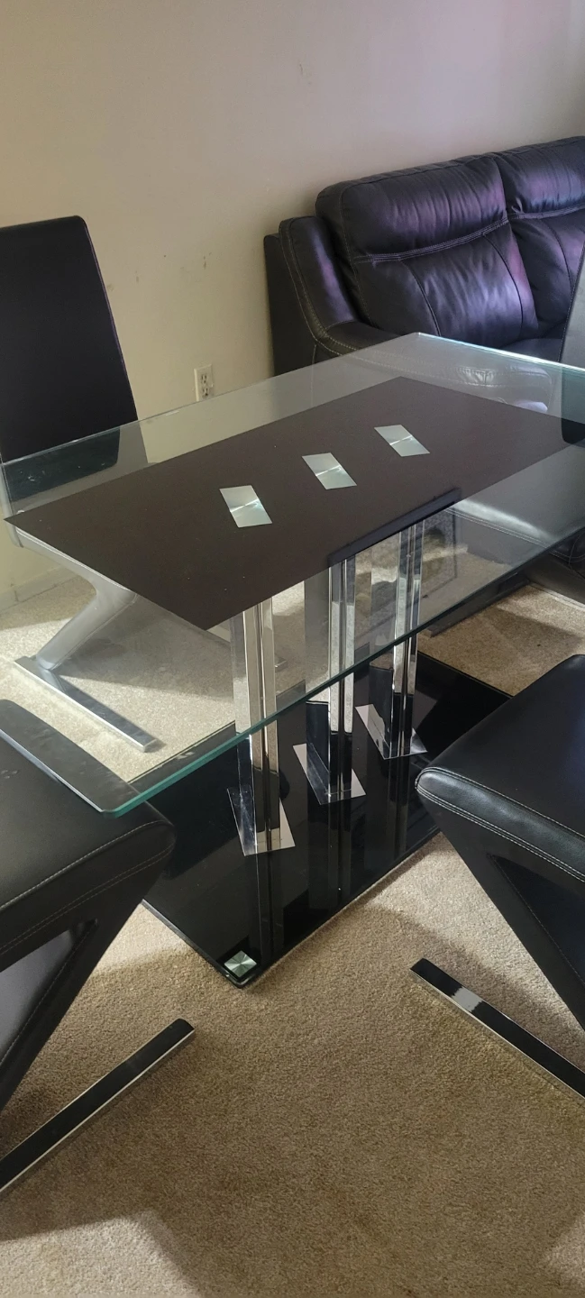 Tempered Glass Dining Table with 4 Black Faux Leather Chairs - photo 2