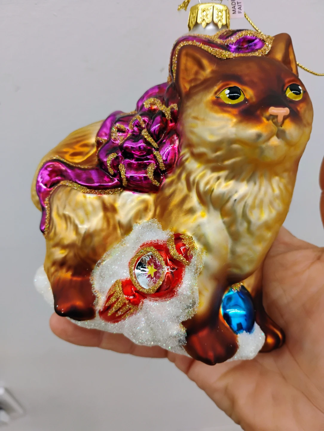 Large Blown Glass Cat Ornament Christmas