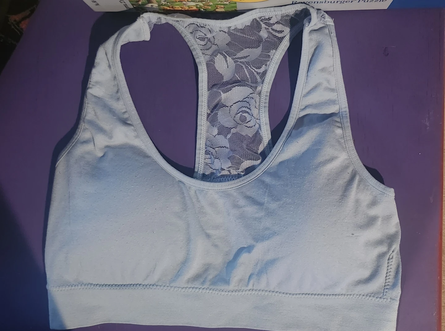Unused Light Blue Sports Bra with Lace Back