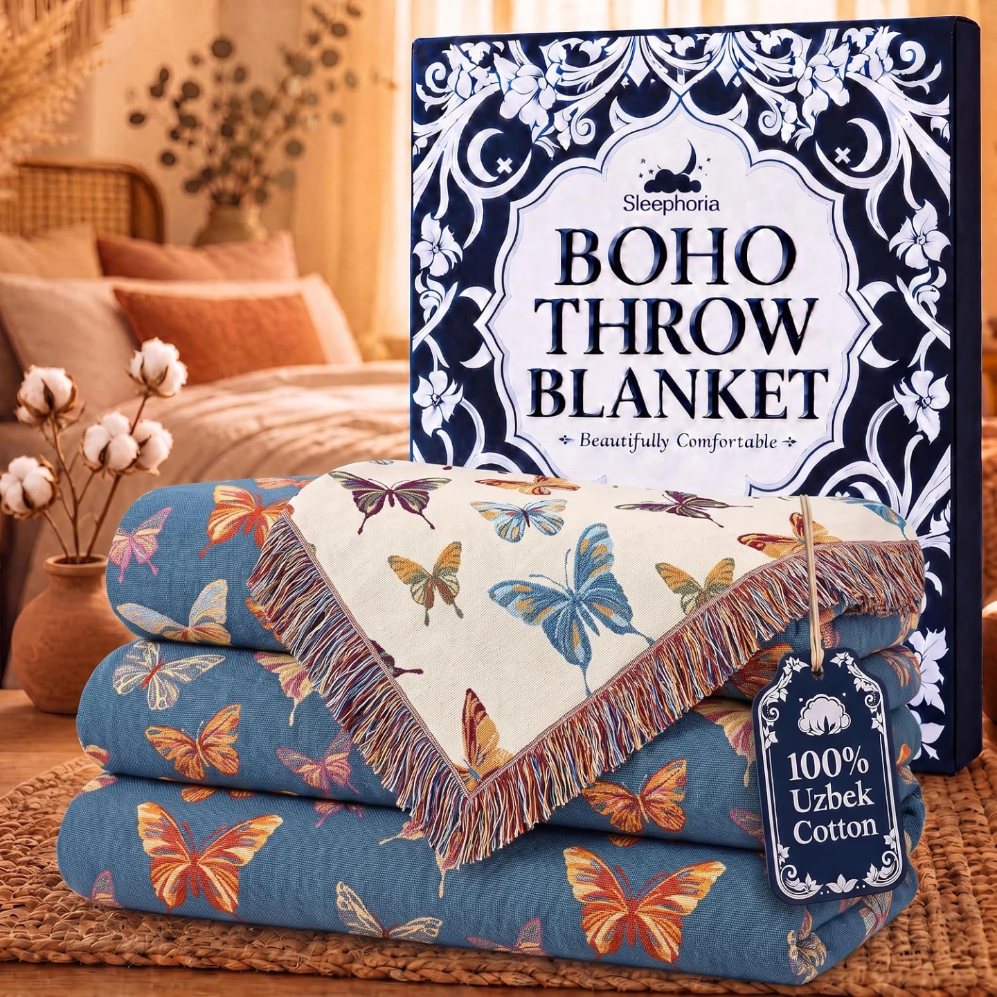 Sleephoria Boho Throw Blanket 50" x 60"