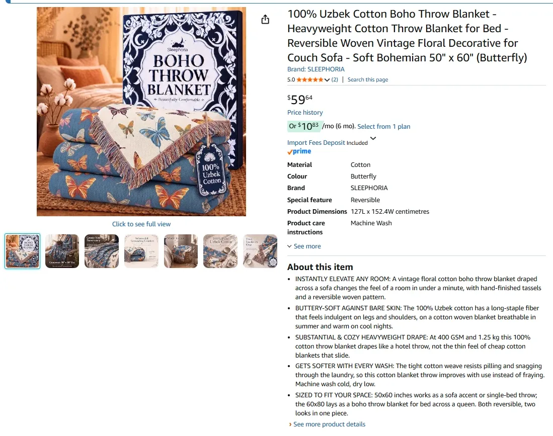 Sleephoria Boho Throw Blanket 50" x 60" - photo 2