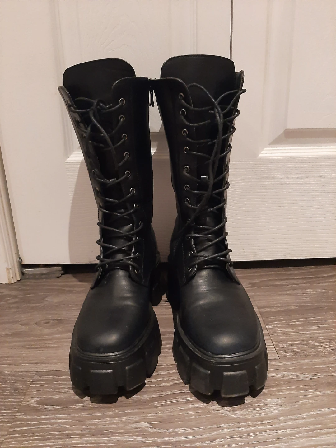 Black Lace-Up Chunky Platform Boots - photo 2