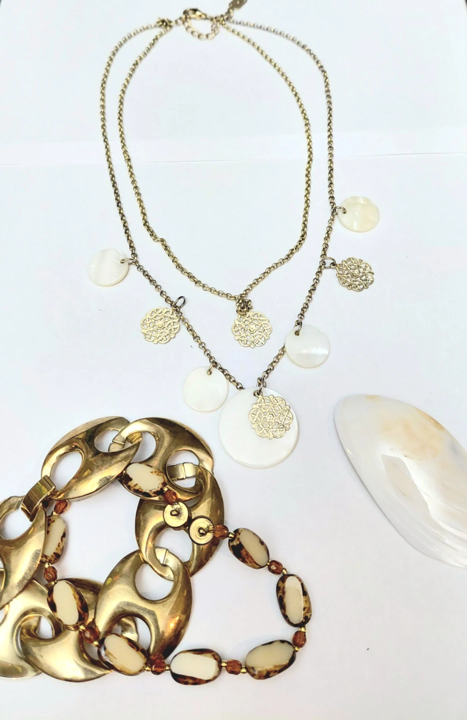 JNY Layered Necklace and Bracelet Set with Shell Details