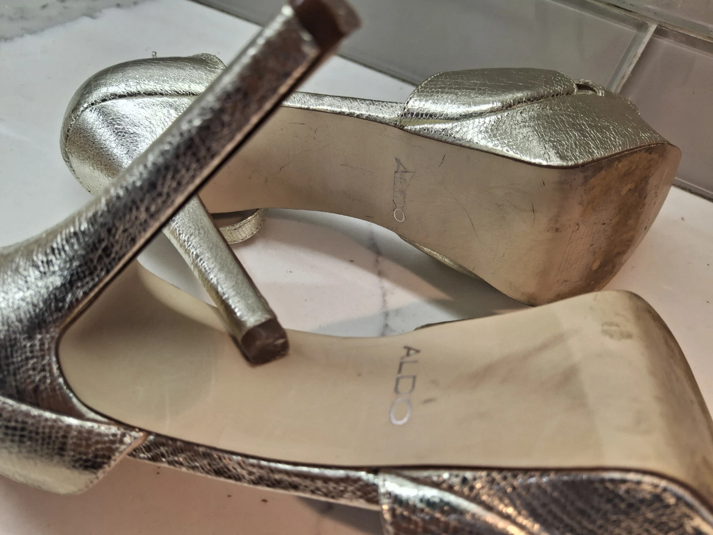 ALDO Gold Strappy Platform Heels - photo 5