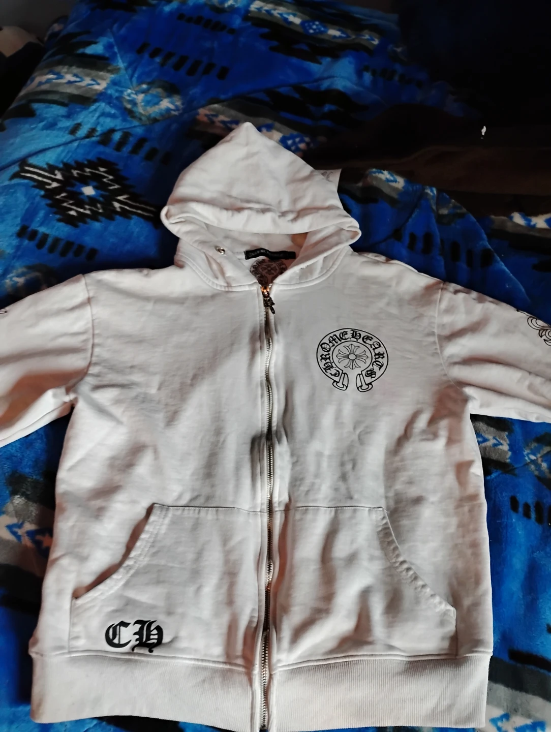 White Chrome Hearts Zip-Up Hoodie