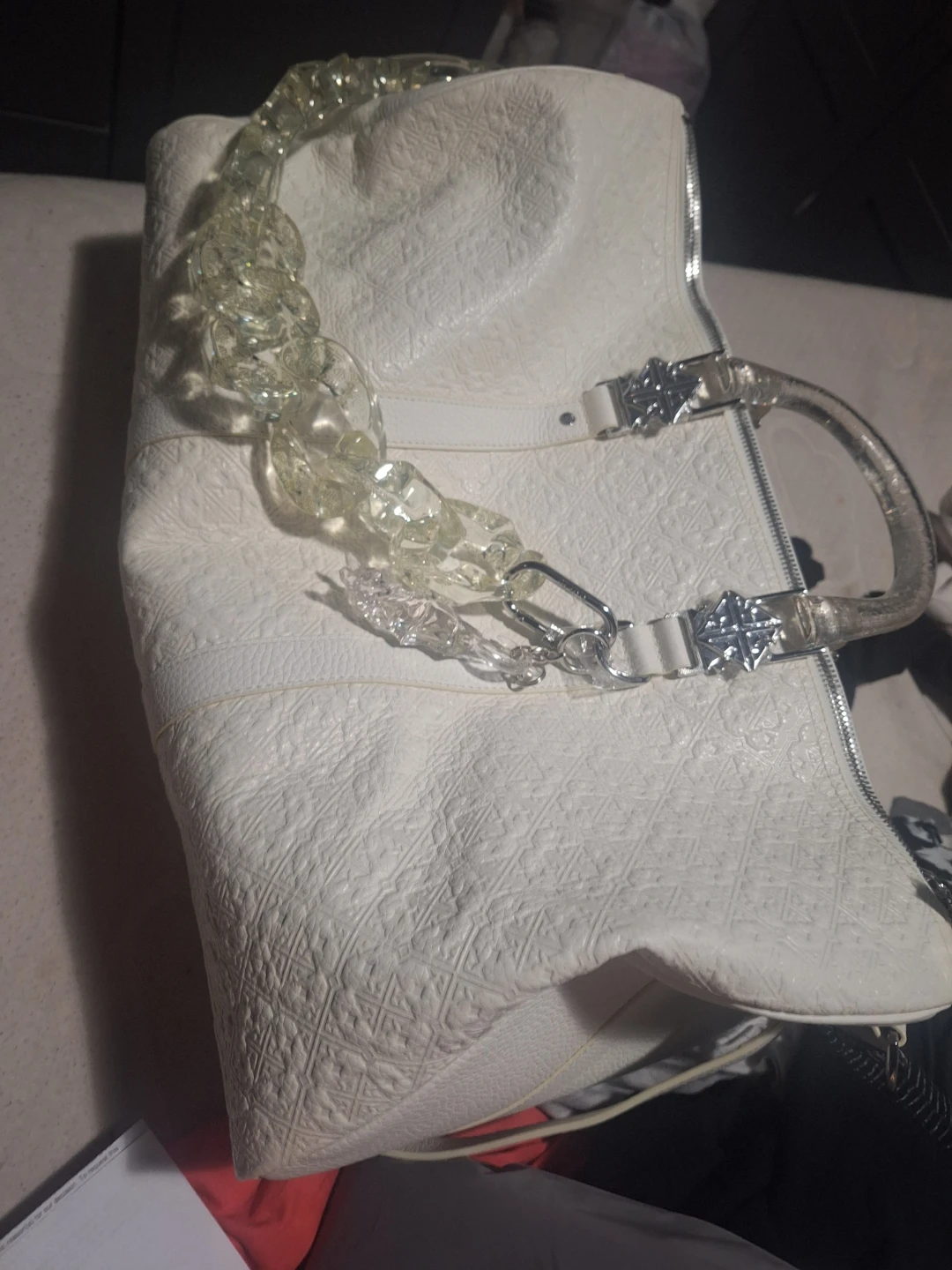 White Textured Barrel Bag