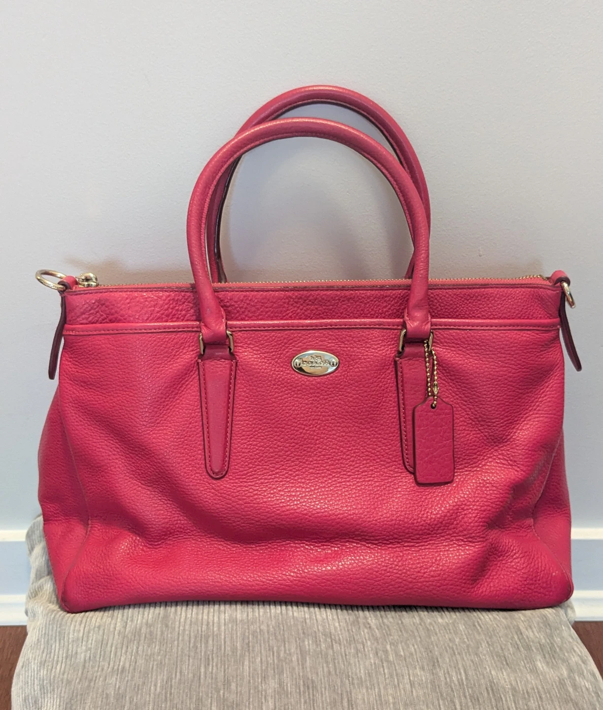 Coach Pink Leather Tote Bag with Detachable Strap