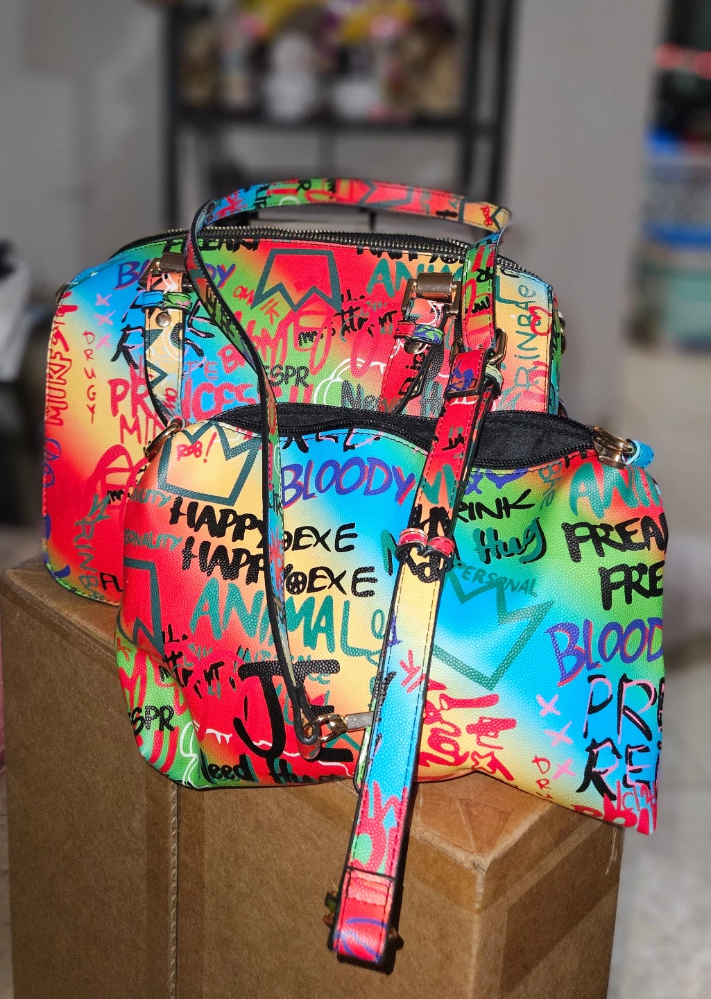 Graffiti Print Handbag Set - photo 3