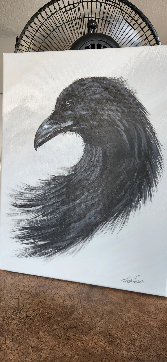 Whispers of the wind... Abstract painting of a raven