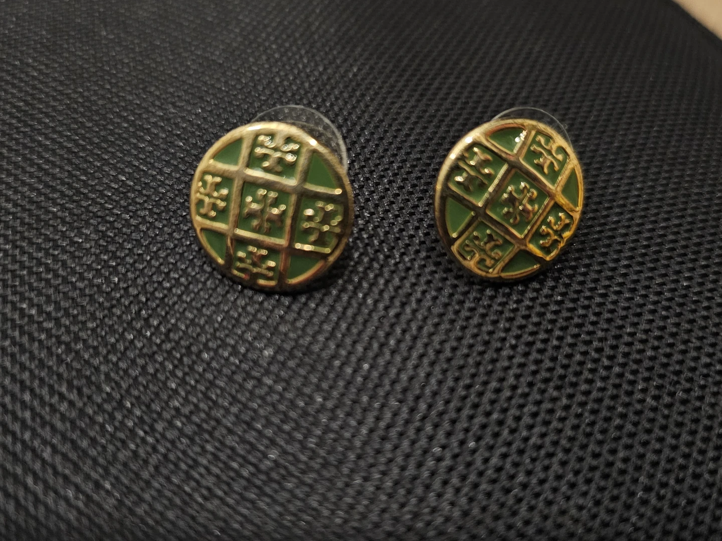 Tory Burch Green & Gold Stud Earrings