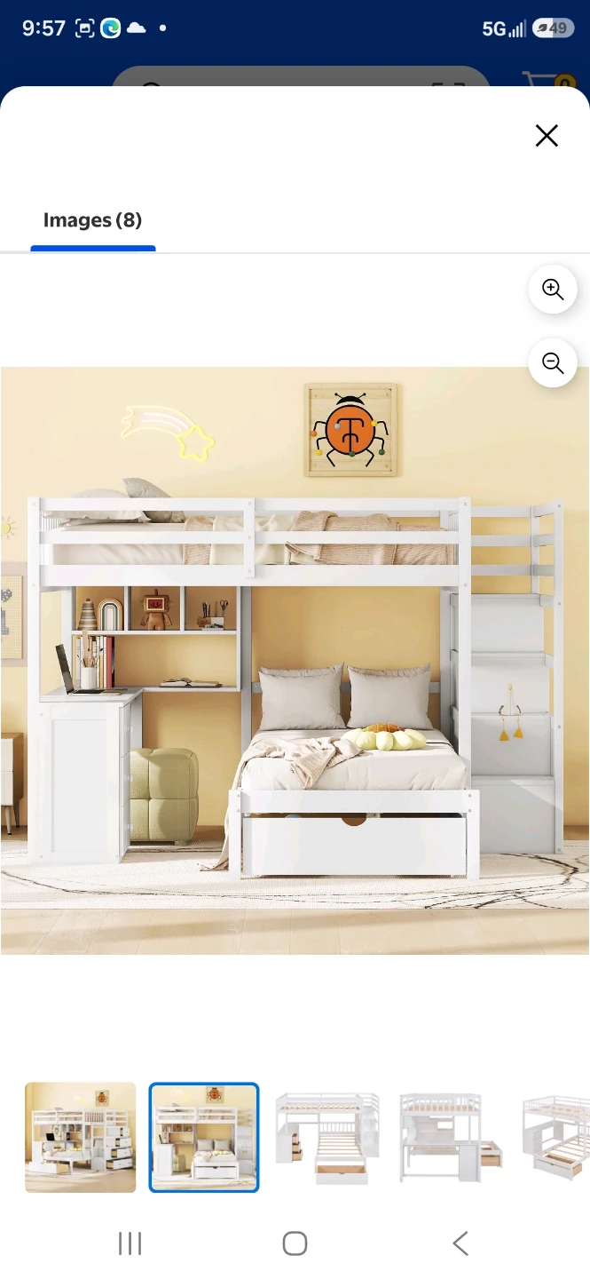 Full Over Twin Bunk Bed with Stairs & Desk - White - photo 4