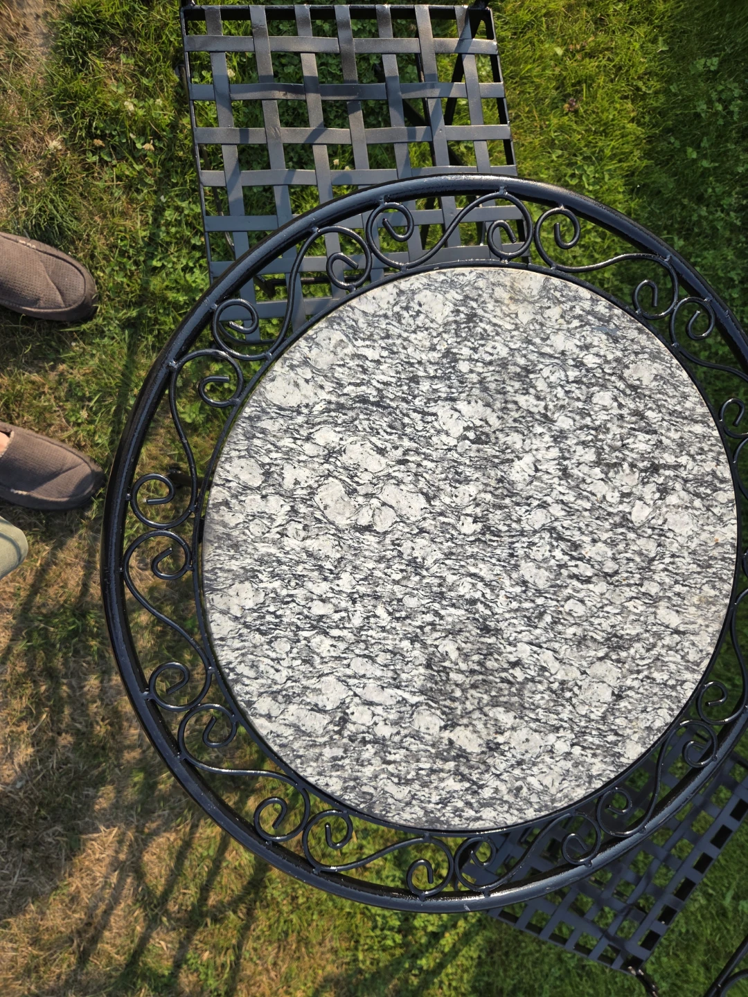 Black wrought iron Bistro Set with Granite Top Table and Chairs - photo 3