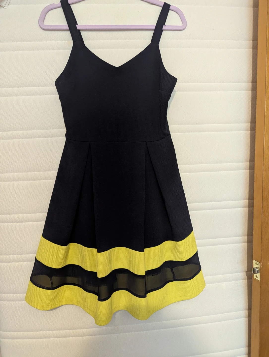 Black and Yellow Stripe Mesh Dress