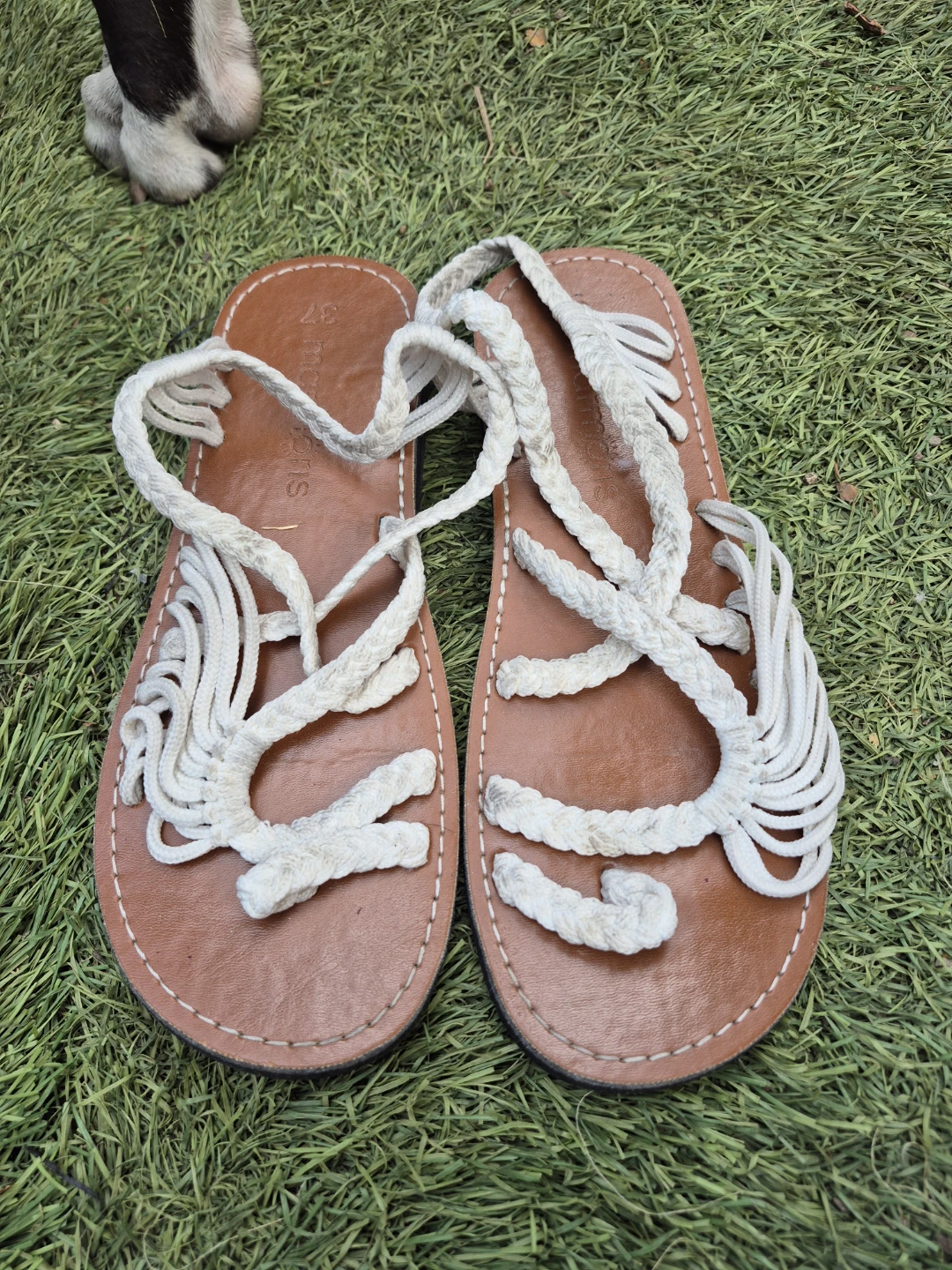 Brown Leather & White Rope Sandals