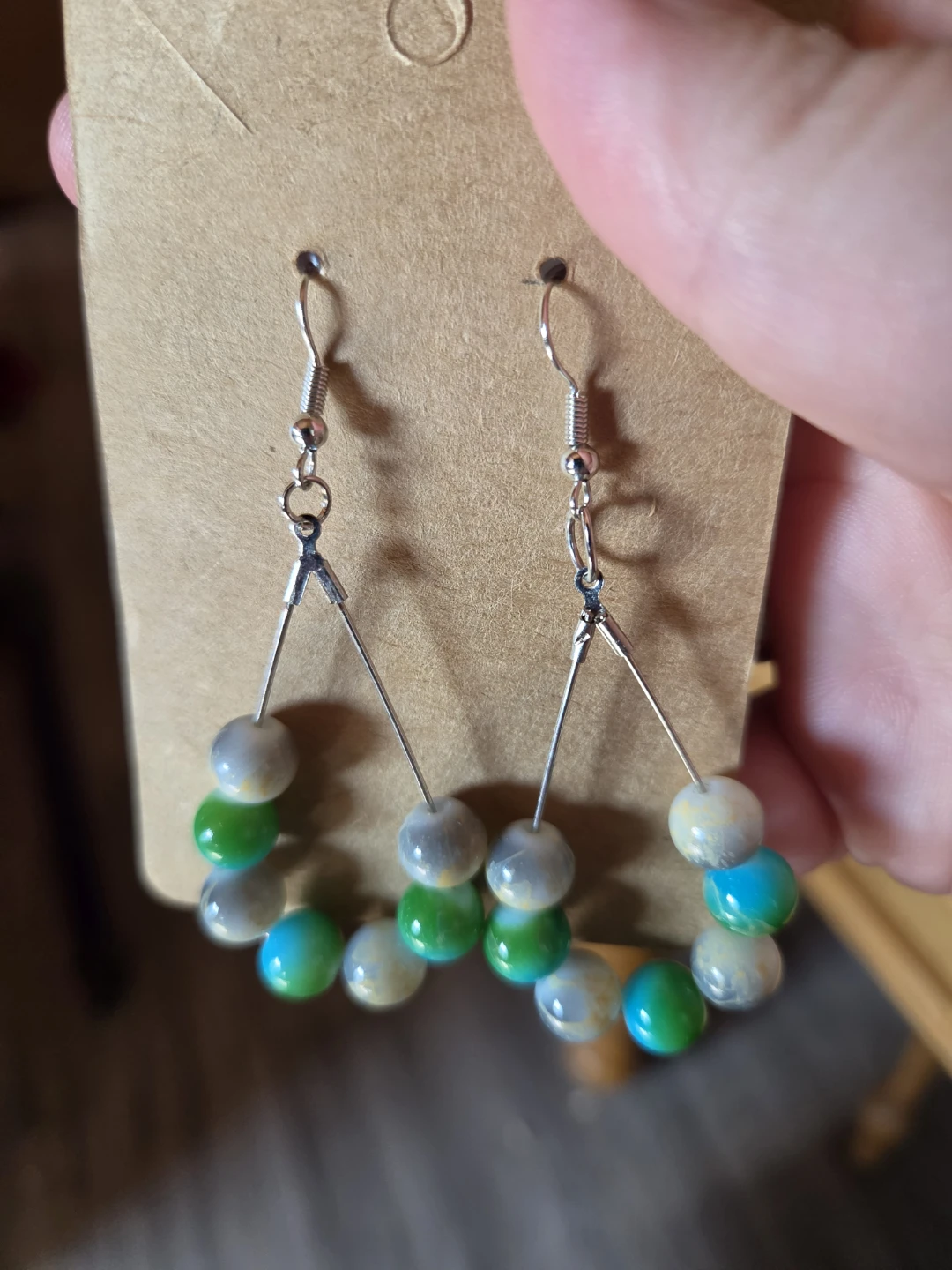 Handmade beaded dangle earrings - photo 2