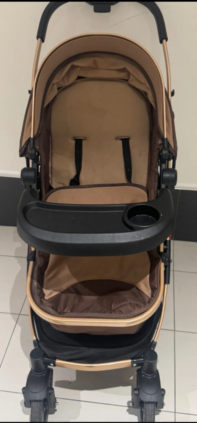 Brown baby stroller with tray - photo 3