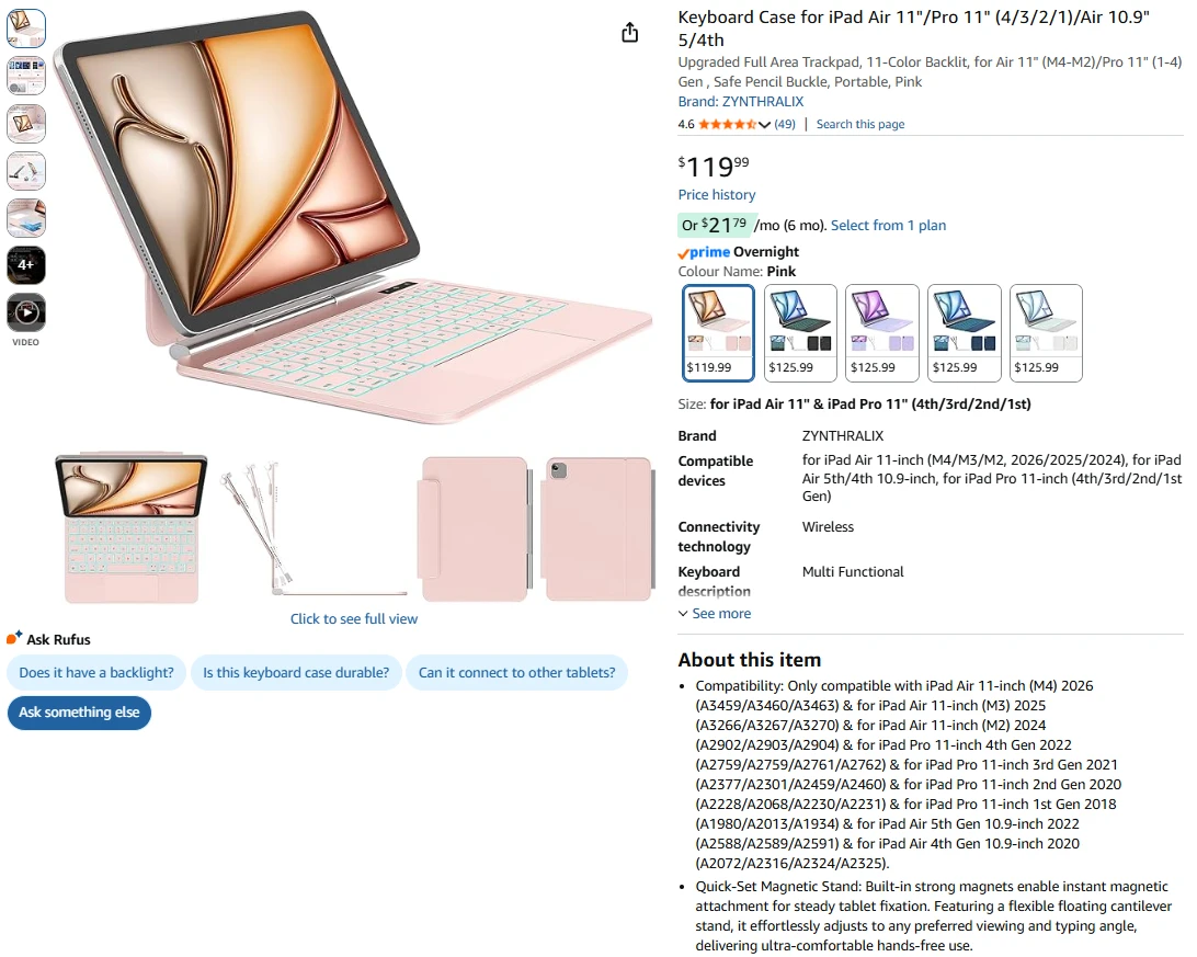 Pink Keyboard Case for iPad Air 11" / Pro 11" - photo 2