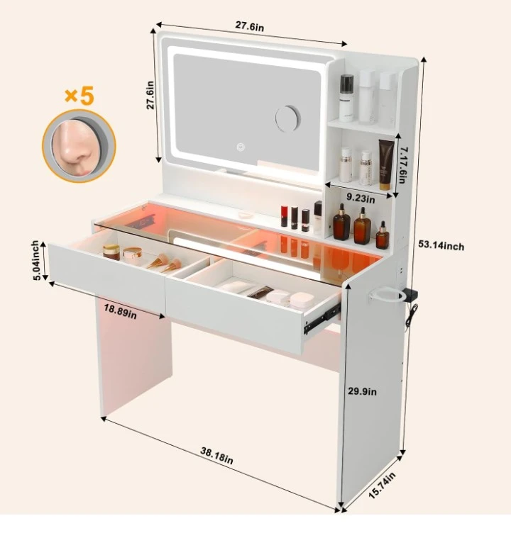 Makeup Vanity with Lighted Mirror and RGB Strip - photo 2