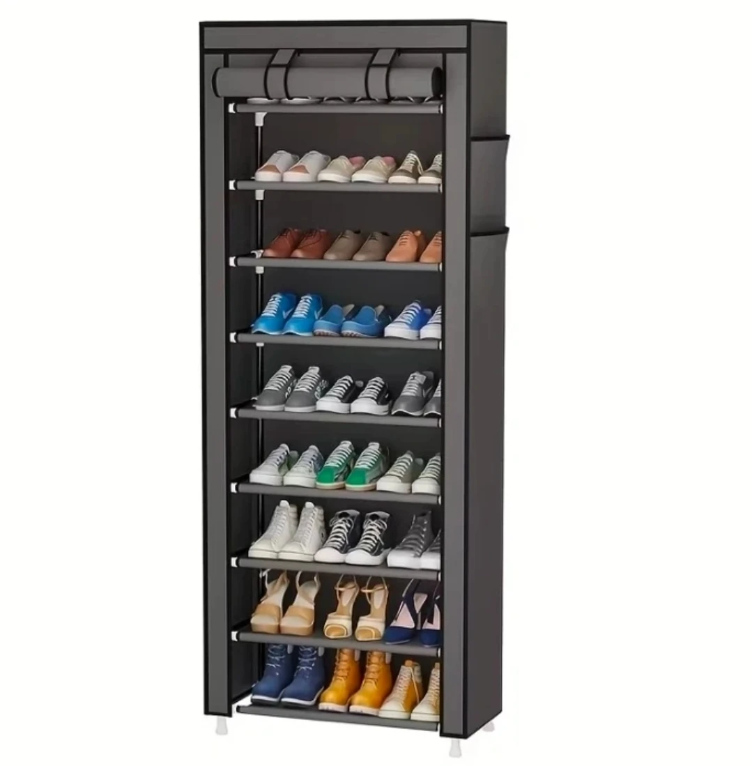 10-Tier Grey Fabric Shoe Rack Organizer