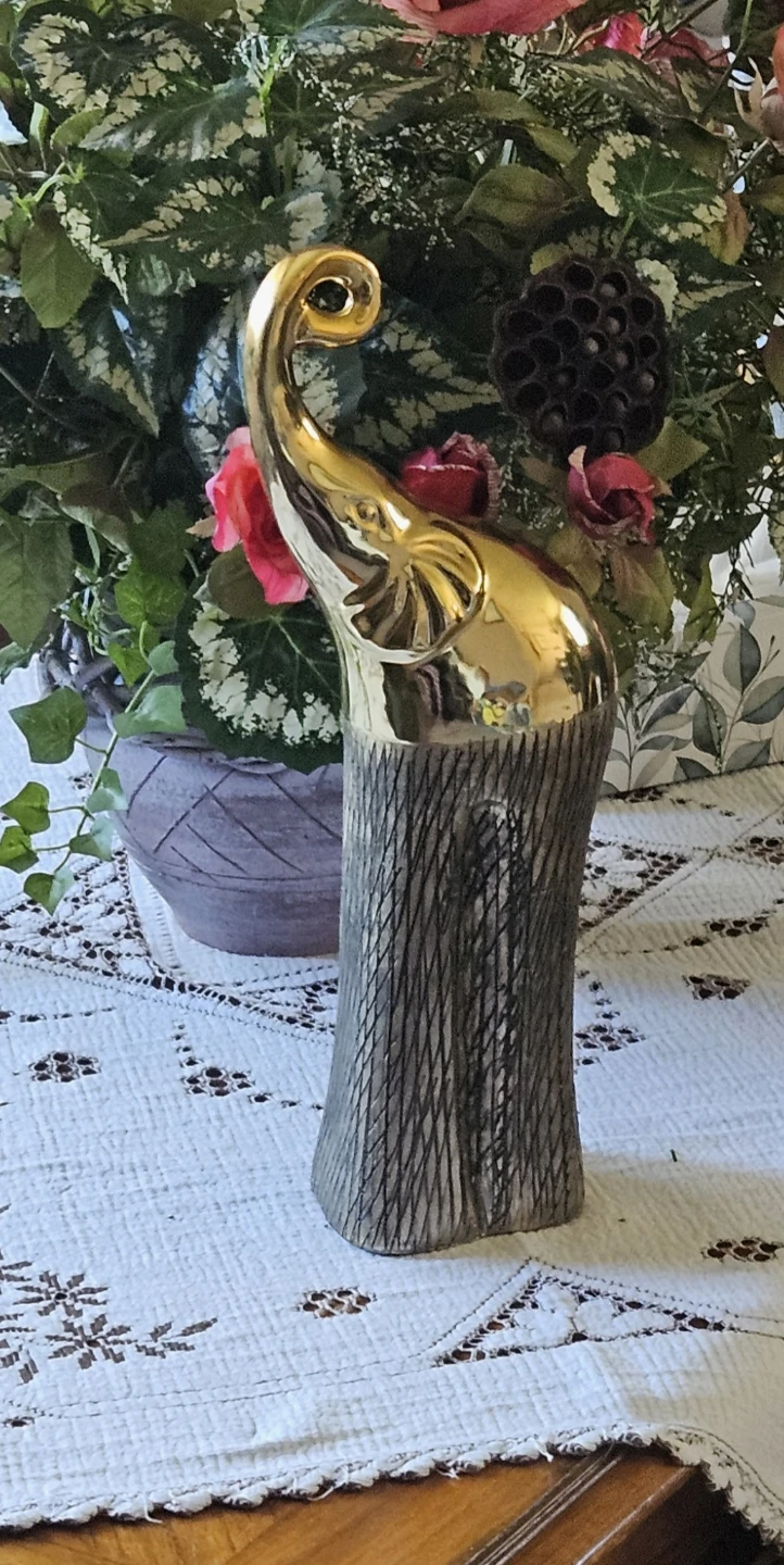 Gold Elephant Figurine with Textured Base