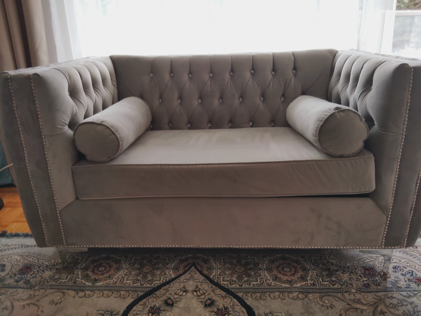 Tufted Loveseat with Bolster Pillows