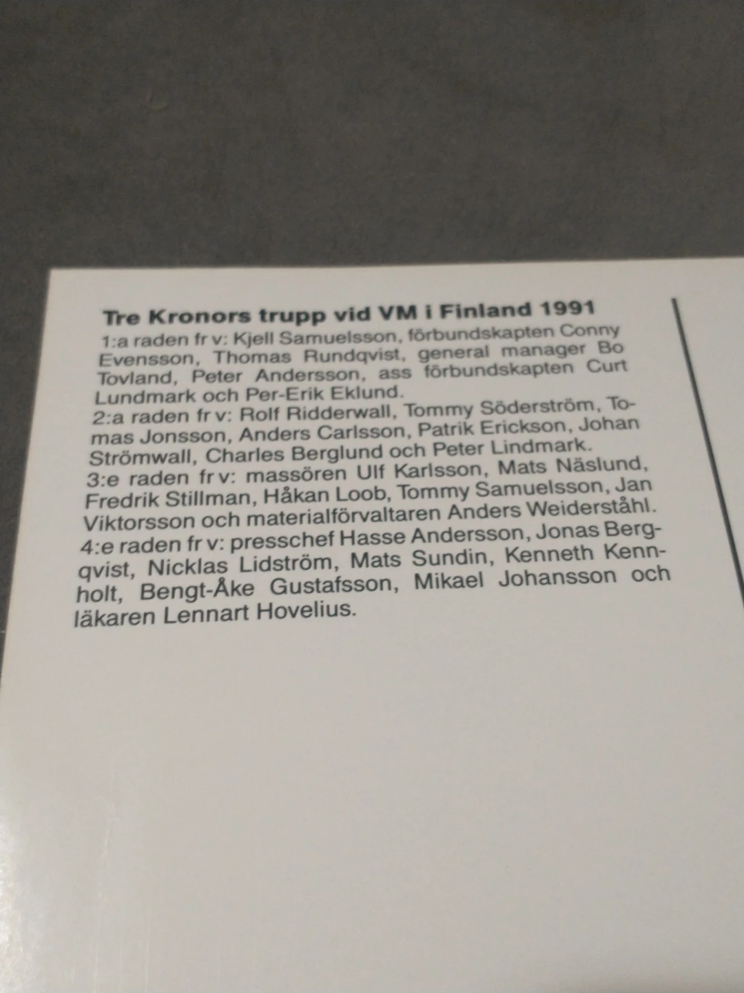 Lovely 1991 Sweden World Championship Team Postcard - photo 4