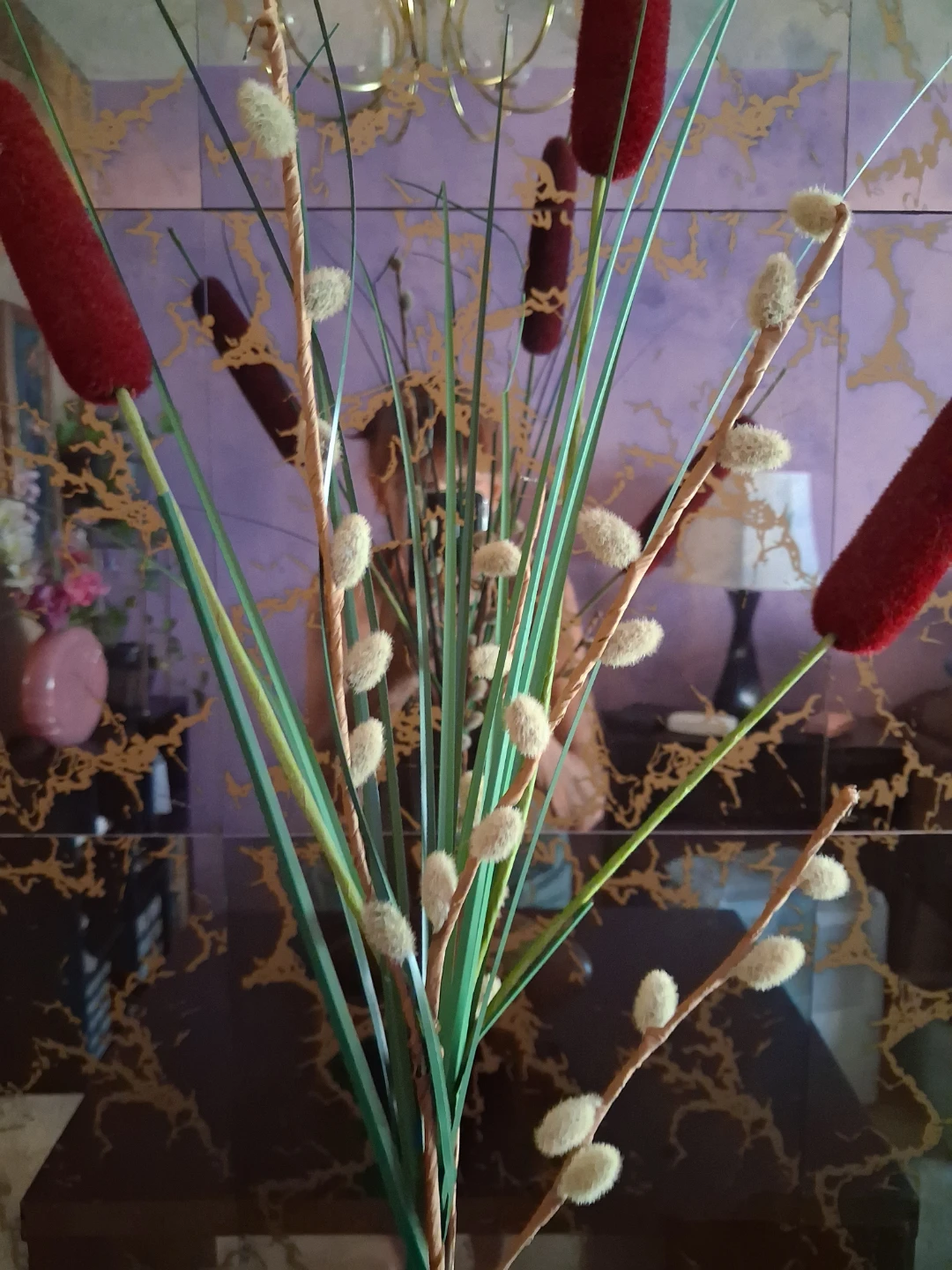 Artificial Cattail and Pussy Willow Arrangement