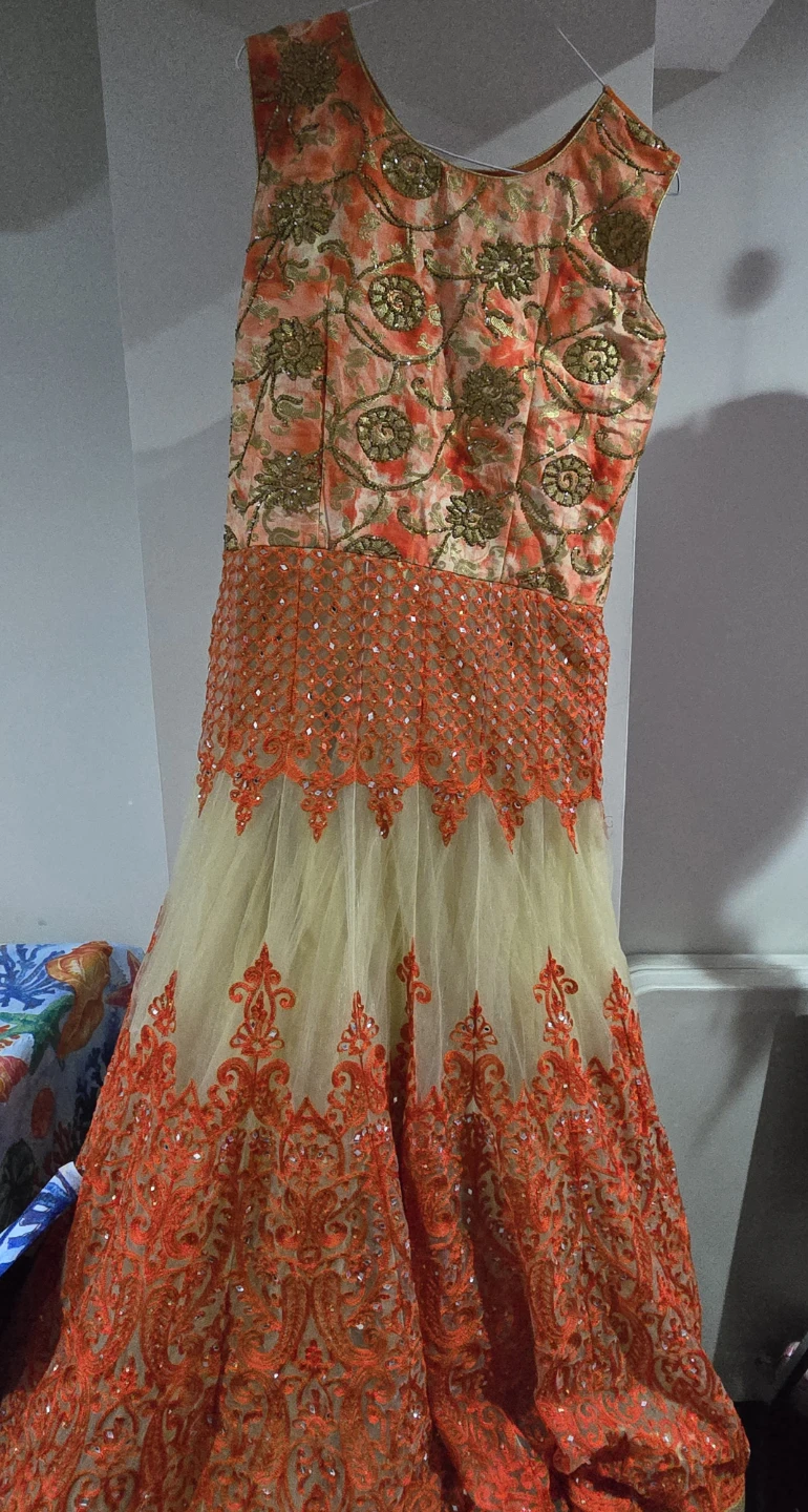 Embroidered Orange and Cream Maxi Dress